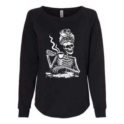 Coffee Drinking Skeleton Lazy DIY Halloween Costume Womens California Wash Sweatshirt