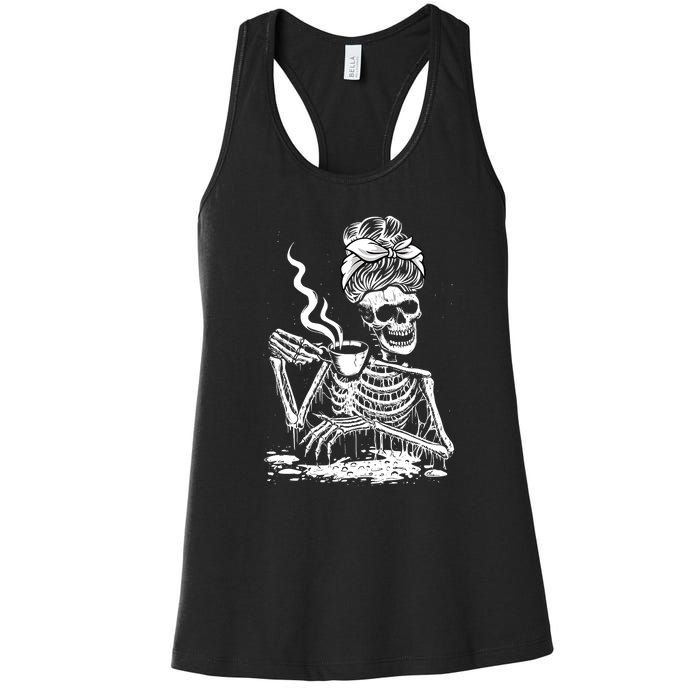 Coffee Drinking Skeleton Lazy DIY Halloween Costume Women's Racerback Tank