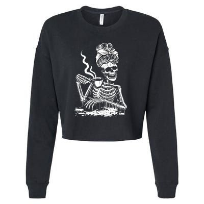 Coffee Drinking Skeleton Lazy DIY Halloween Costume Cropped Pullover Crew