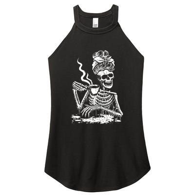 Coffee Drinking Skeleton Lazy DIY Halloween Costume Women's Perfect Tri Rocker Tank