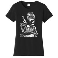 Coffee Drinking Skeleton Lazy DIY Halloween Costume Women's T-Shirt