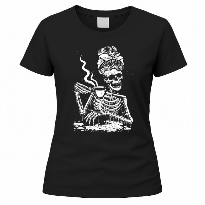 Coffee Drinking Skeleton Lazy DIY Halloween Costume Women's T-Shirt