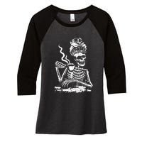 Coffee Drinking Skeleton Lazy DIY Halloween Costume Women's Tri-Blend 3/4-Sleeve Raglan Shirt