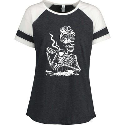 Coffee Drinking Skeleton Lazy DIY Halloween Costume Enza Ladies Jersey Colorblock Tee