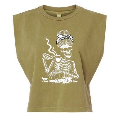 Coffee Drinking Skeleton Lazy DIY Halloween Costume Garment-Dyed Women's Muscle Tee