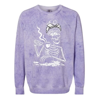 Coffee Drinking Skeleton Lazy DIY Halloween Costume Colorblast Crewneck Sweatshirt