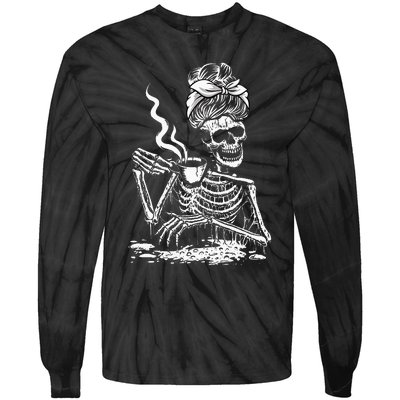 Coffee Drinking Skeleton Lazy DIY Halloween Costume Tie-Dye Long Sleeve Shirt