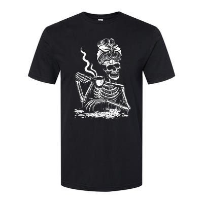 Coffee Drinking Skeleton Lazy DIY Halloween Costume Softstyle® CVC T-Shirt