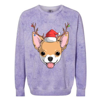 Chihuahua Dog Santa Claus Reindeer Christmas Xmas Holiday Gift Colorblast Crewneck Sweatshirt