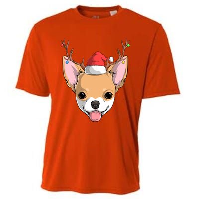 Chihuahua Dog Santa Claus Reindeer Christmas Xmas Holiday Gift Cooling Performance Crew T-Shirt