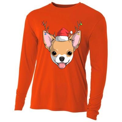 Chihuahua Dog Santa Claus Reindeer Christmas Xmas Holiday Gift Cooling Performance Long Sleeve Crew