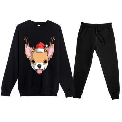 Chihuahua Dog Santa Claus Reindeer Christmas Xmas Holiday Gift Premium Crewneck Sweatsuit Set