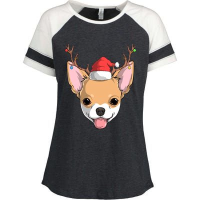 Chihuahua Dog Santa Claus Reindeer Christmas Xmas Holiday Gift Enza Ladies Jersey Colorblock Tee