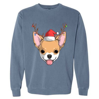 Chihuahua Dog Santa Claus Reindeer Christmas Xmas Holiday Gift Garment-Dyed Sweatshirt