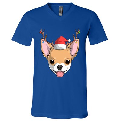 Chihuahua Dog Santa Claus Reindeer Christmas Xmas Holiday Gift V-Neck T-Shirt