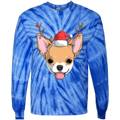 Chihuahua Dog Santa Claus Reindeer Christmas Xmas Holiday Gift Tie-Dye Long Sleeve Shirt