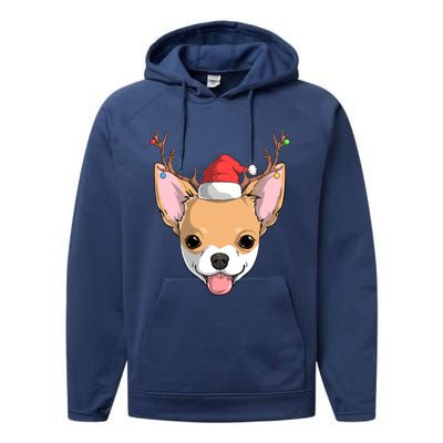 Chihuahua Dog Santa Claus Reindeer Christmas Xmas Holiday Gift Performance Fleece Hoodie