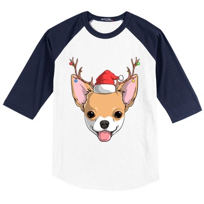 Chihuahua Dog Santa Claus Reindeer Christmas Xmas Holiday Gift Baseball Sleeve Shirt