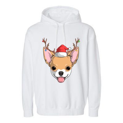 Chihuahua Dog Santa Claus Reindeer Christmas Xmas Holiday Gift Garment-Dyed Fleece Hoodie