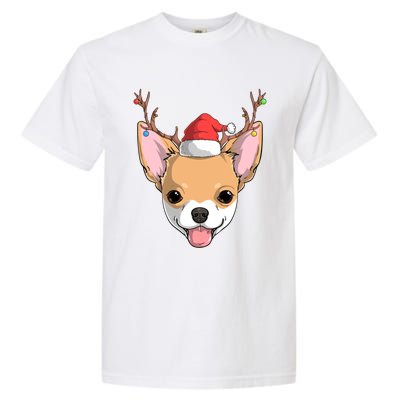 Chihuahua Dog Santa Claus Reindeer Christmas Xmas Holiday Gift Garment-Dyed Heavyweight T-Shirt