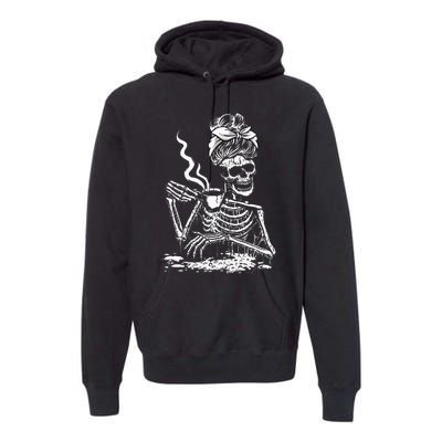 Coffee Drinking Skeleton Lazy DIY Halloween Costume Premium Hoodie