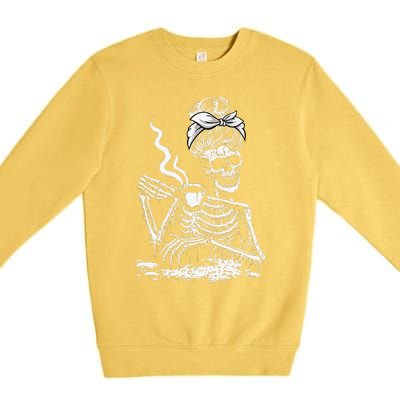 Coffee Drinking Skeleton Lazy DIY Halloween Costume Premium Crewneck Sweatshirt