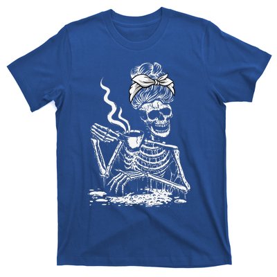 Coffee Drinking Skeleton Lazy DIY Halloween Costume T-Shirt