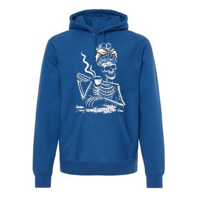 Coffee Drinking Skeleton Lazy DIY Halloween Costume Premium Hoodie