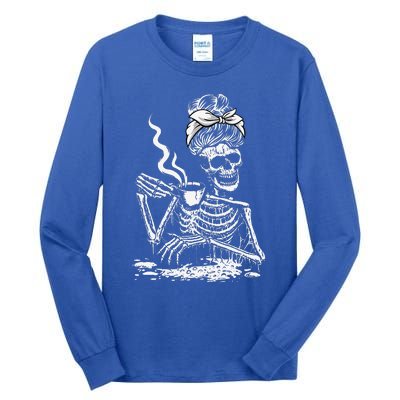 Coffee Drinking Skeleton Lazy DIY Halloween Costume Tall Long Sleeve T-Shirt