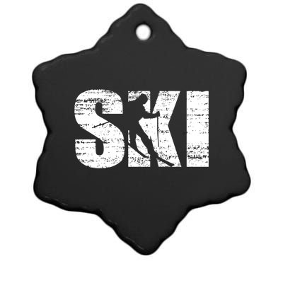 Cool Distressed Skiing Cute Gift For Skiers Ceramic Star Ornament