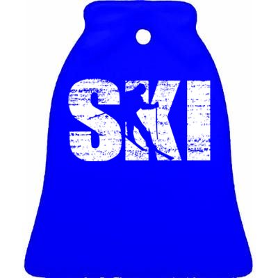 Cool Distressed Skiing Cute Gift For Skiers Ceramic Bell Ornament