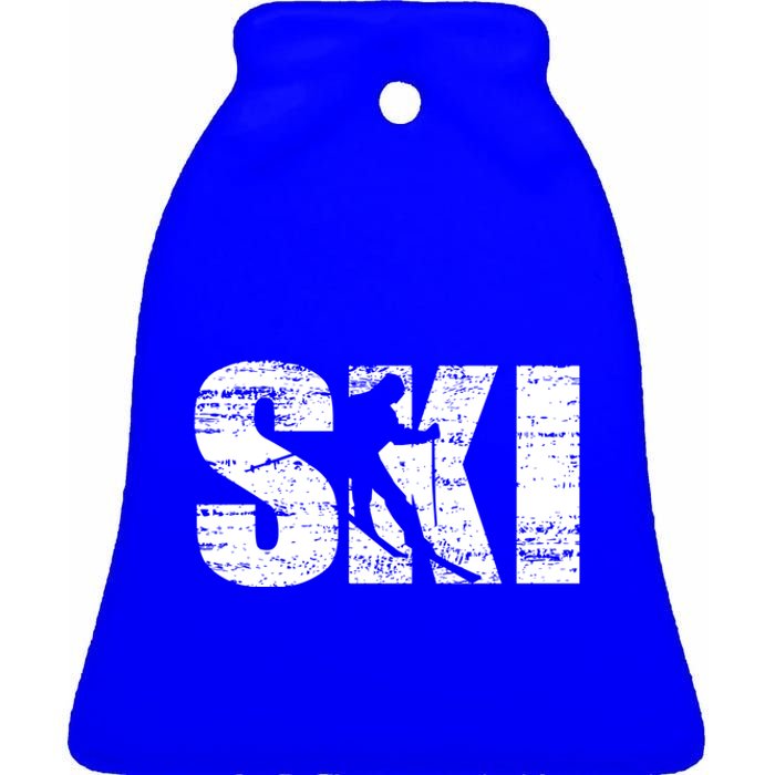 Cool Distressed Skiing Cute Gift For Skiers Ceramic Bell Ornament