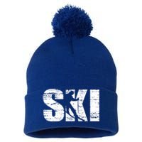 Cool Distressed Skiing Cute Gift For Skiers Pom Pom 12in Knit Beanie