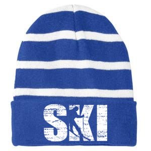 Cool Distressed Skiing Cute Gift For Skiers Striped Beanie with Solid Band