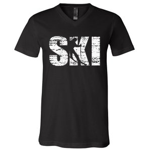 Cool Distressed Skiing Hoodie For Skiers V-Neck T-Shirt