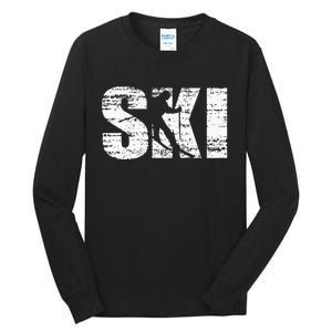 Cool Distressed Skiing Hoodie For Skiers Tall Long Sleeve T-Shirt