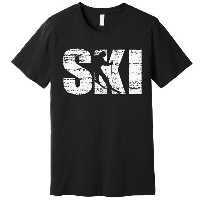 Cool Distressed Skiing Hoodie For Skiers Premium T-Shirt