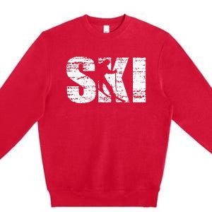 Cool Distressed Skiing Hoodie For Skiers Premium Crewneck Sweatshirt