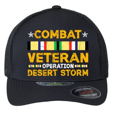 Combat Desert Storm Veteran Persian War Service Ribbon Flexfit Unipanel Trucker Cap