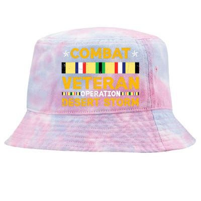 Combat Desert Storm Veteran Persian War Service Ribbon Tie-Dyed Bucket Hat