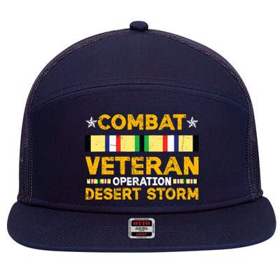 Combat Desert Storm Veteran Persian War Service Ribbon 7 Panel Mesh Trucker Snapback Hat