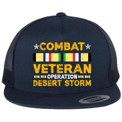 Combat Desert Storm Veteran Persian War Service Ribbon Flat Bill Trucker Hat