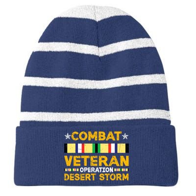 Combat Desert Storm Veteran Persian War Service Ribbon Striped Beanie with Solid Band