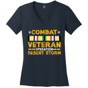 Combat Desert Storm Veteran Persian War Service Ribbon Women's V-Neck T-Shirt