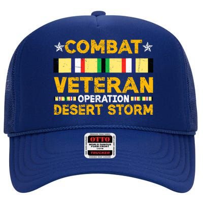 Combat Desert Storm Veteran Persian War Service Ribbon High Crown Mesh Back Trucker Hat