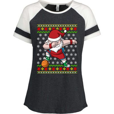 Christmas Dabbing Santa Basketball Dance Gift Enza Ladies Jersey Colorblock Tee