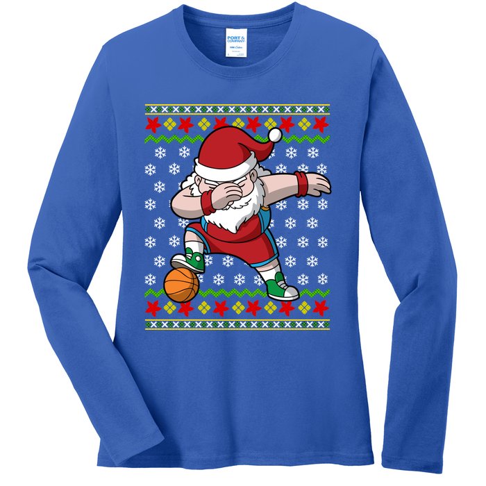 Christmas Dabbing Santa Basketball Dance Gift Ladies Long Sleeve Shirt