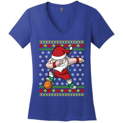 Christmas Dabbing Santa Basketball Dance Gift Women's V-Neck T-Shirt