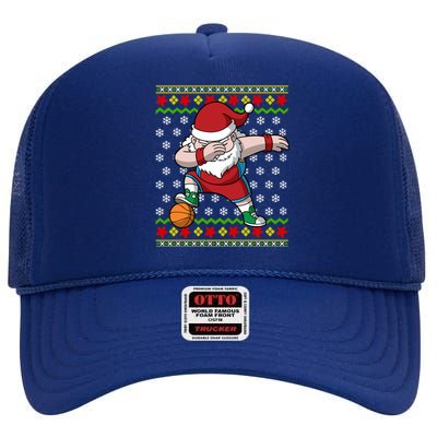 Christmas Dabbing Santa Basketball Dance Gift High Crown Mesh Back Trucker Hat