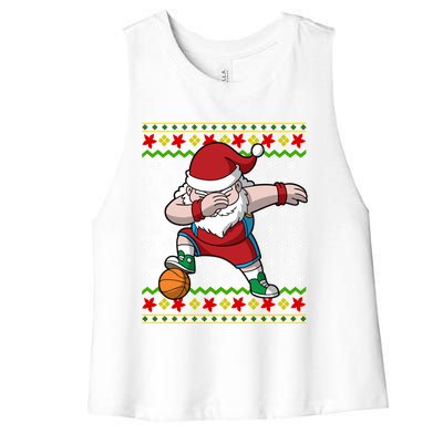 Christmas Dabbing Santa Basketball Dance Gift Women's Racerback Cropped Tank